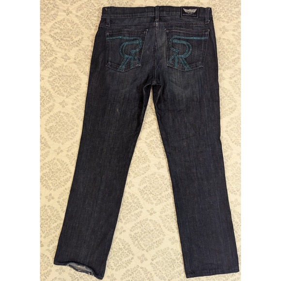 Rock & Republic Womens 32x30 Dark Wash Straight Leg Sexy Y2K Edgy Baggy Back Hit - Picture 1 of 7
